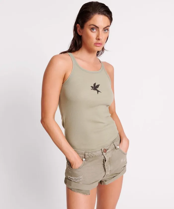 One Teaspoon Tees and Tanks MATCHA ONE TEASPOON RIB SINGLET 8211 Women