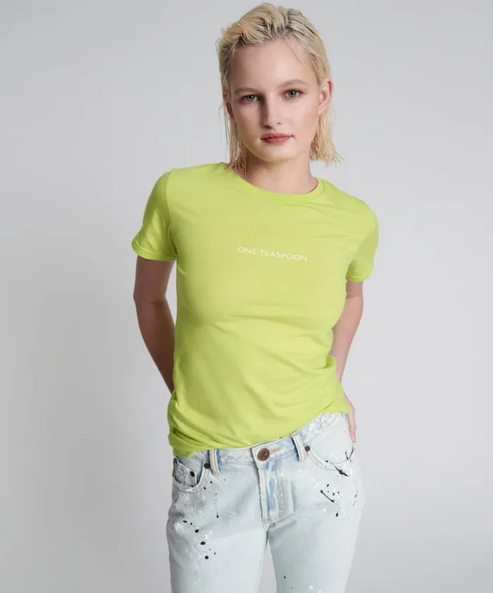One Teaspoon Tees and Tanks ONE TEASPOON ORGANIC FITTED LOGO TEE YELLOW 8211 Women