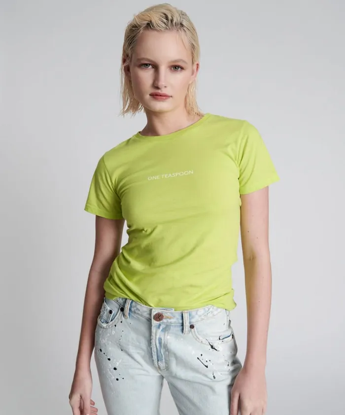 One Teaspoon Tees and Tanks ONE TEASPOON ORGANIC FITTED LOGO TEE YELLOW 8211 Women