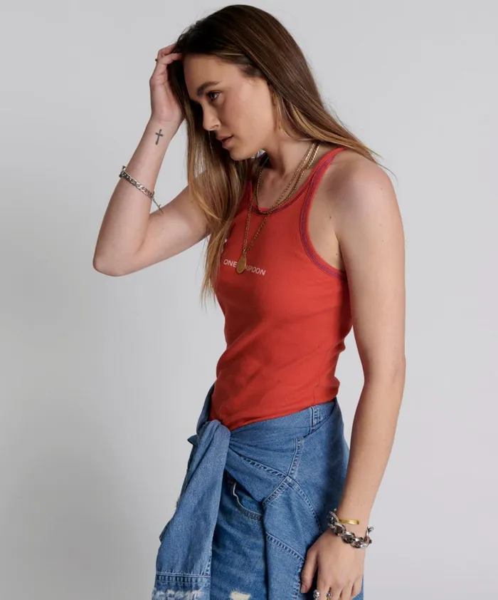 One Teaspoon Tees and Tanks RED ONE TEASPOON LOGO SINGLET 8211 Women