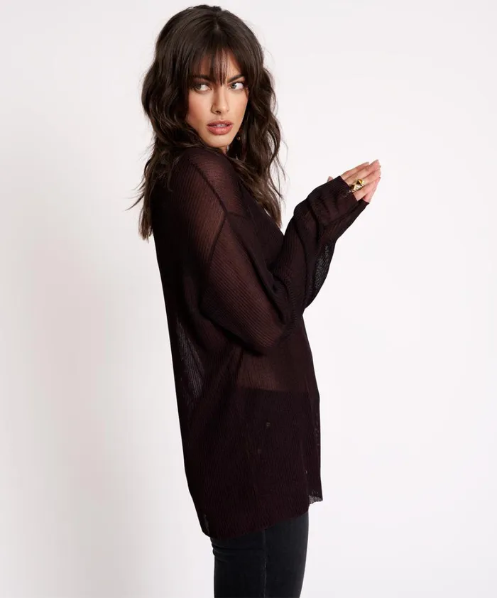 One Teaspoon Tops AMITY SHEER RIB KNIT TOP BLACK 8211 Women One Teaspoon Tops AMITY SHEER RIB KNIT TOP BLACK 8211 Women