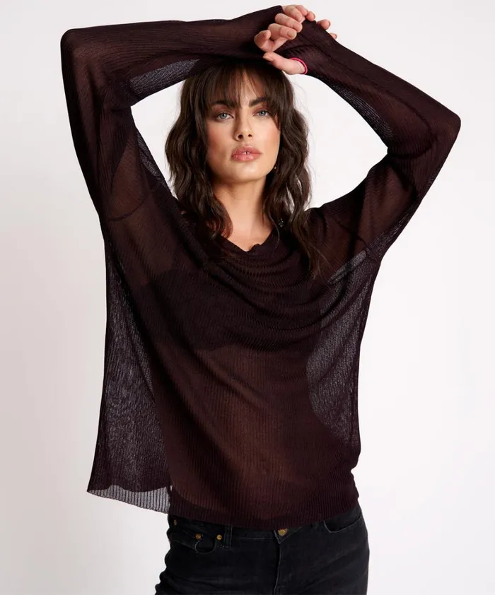 One Teaspoon Tops AMITY SHEER RIB KNIT TOP BLACK 8211 Women One Teaspoon Tops AMITY SHEER RIB KNIT TOP BLACK 8211 Women