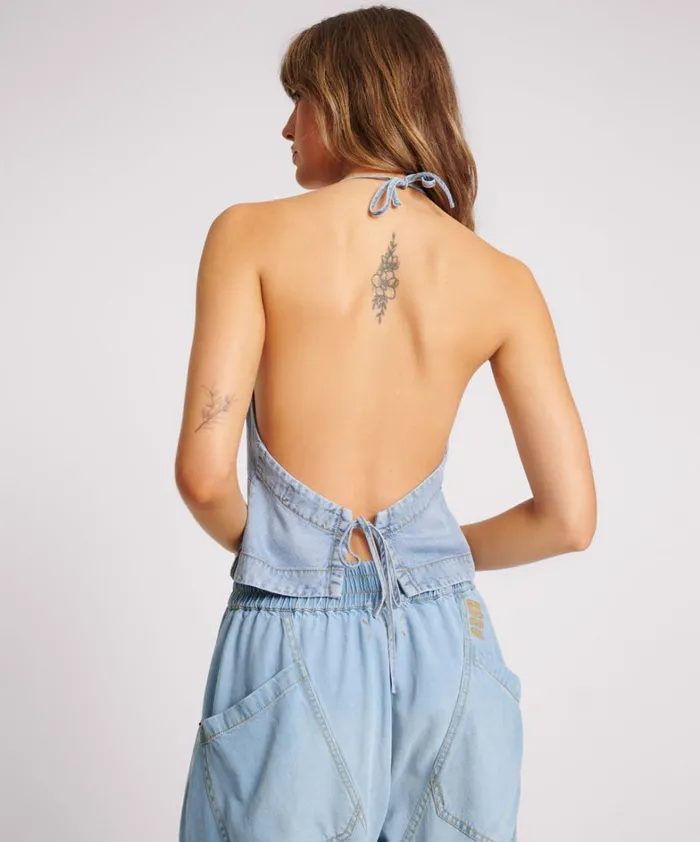 One Teaspoon Tops SOFT BLUE TENCEL HALTER TOP 8211 Women