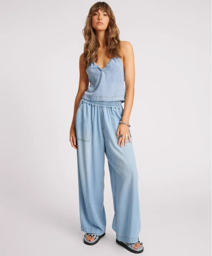 One Teaspoon Tops SOFT BLUE TENCEL HALTER TOP 8211 Women