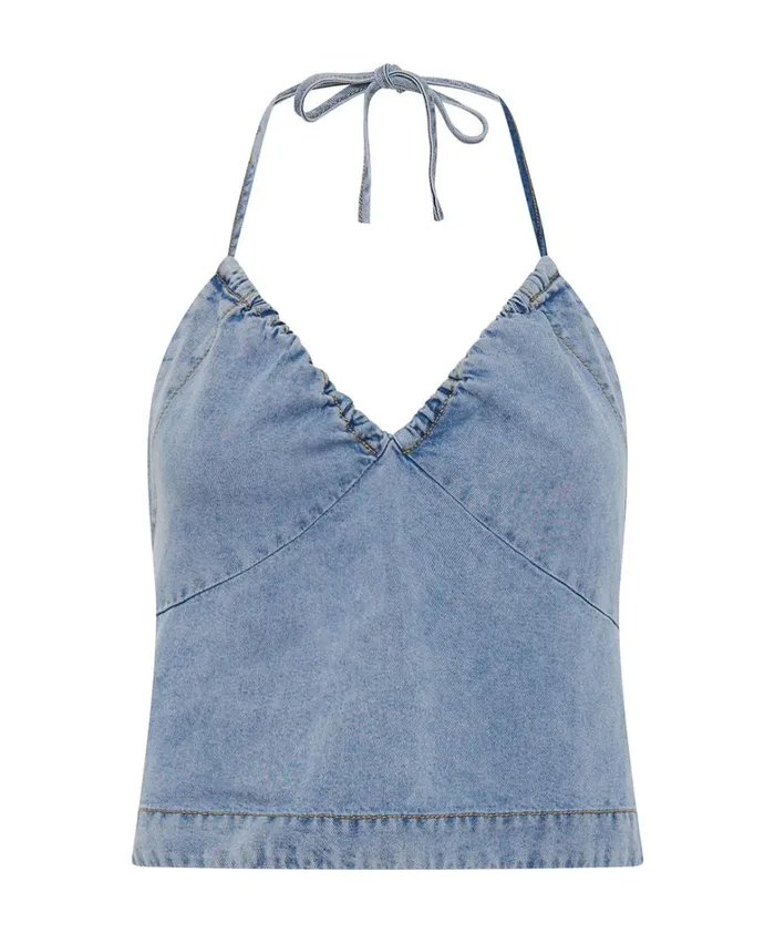One Teaspoon Tops SOFT BLUE TENCEL HALTER TOP 8211 Women