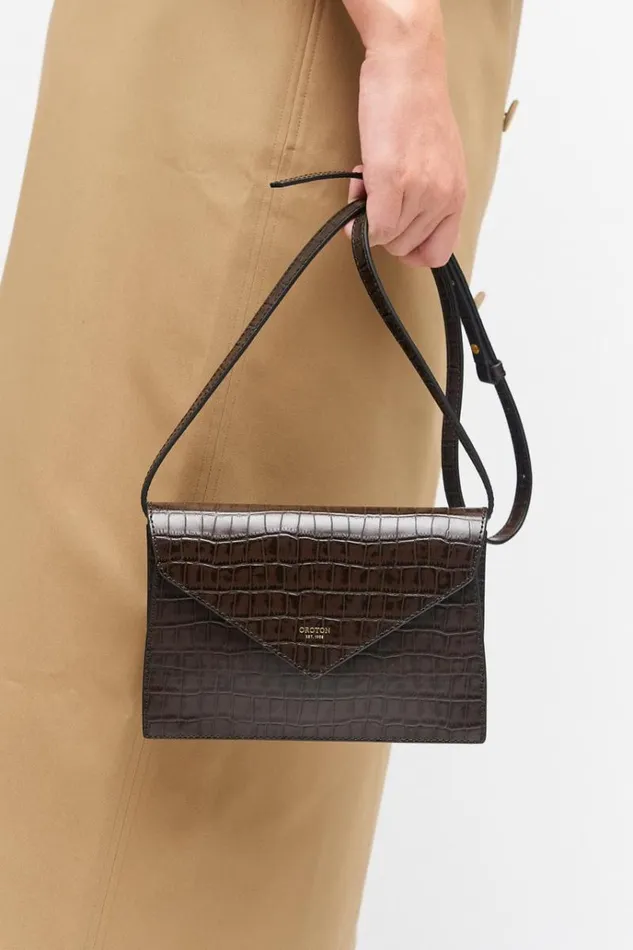 Oroton Clutches Women Mia Texture Clutch Mahogany Croc