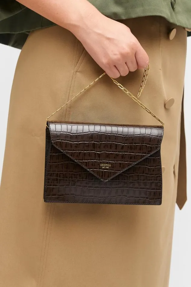 Oroton Clutches Women Mia Texture Clutch Mahogany Croc