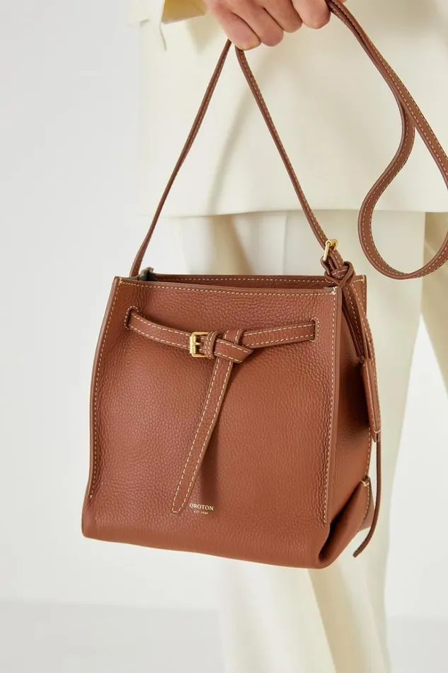 Oroton Crossbody Women Margot Mini Bucket Bag Whiskey