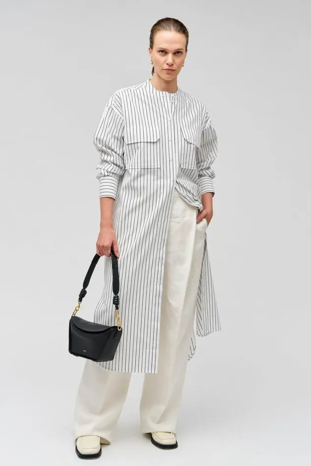 Oroton Dresses Women Pinstripe Shirt Dress White
