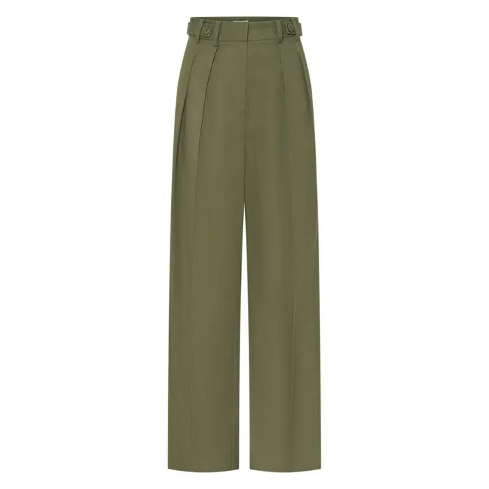 Oroton Pants Women Tab Detail Pant Green Olive