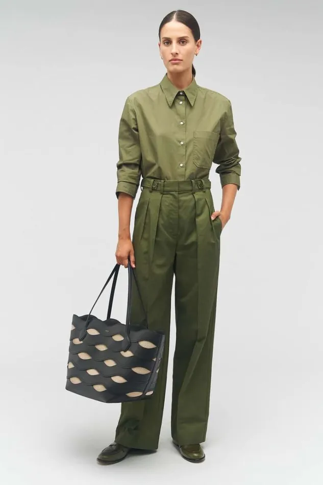 Oroton Pants Women Tab Detail Pant Green Olive