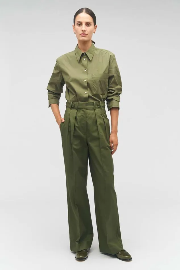 Oroton Pants Women Tab Detail Pant Green Olive