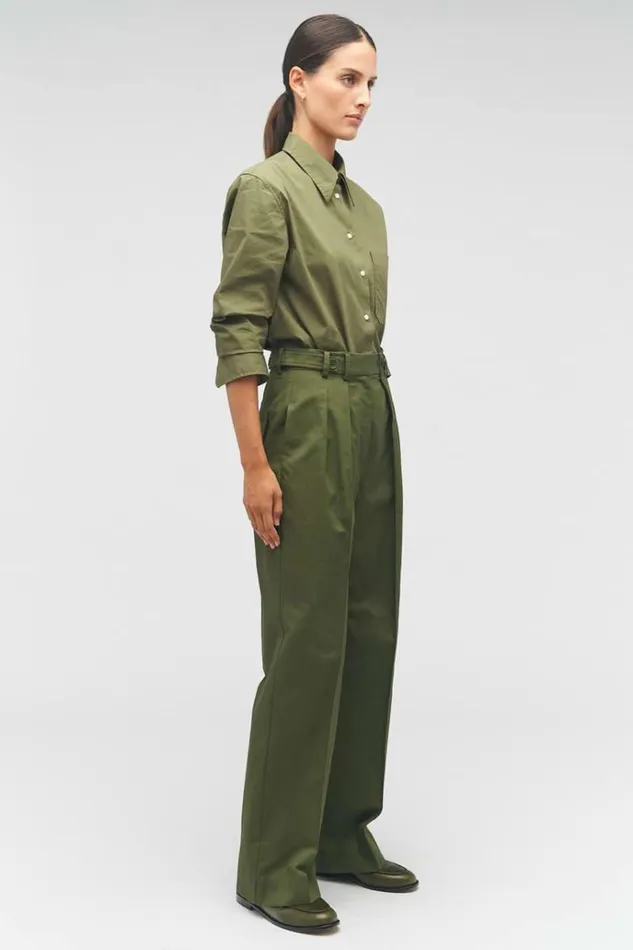 Oroton Pants Women Tab Detail Pant Green Olive