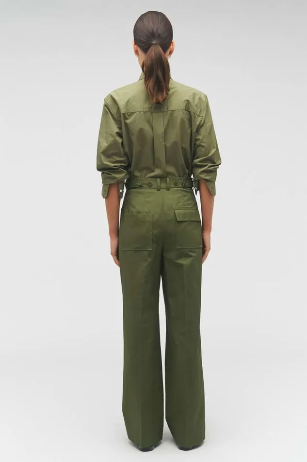 Oroton Pants Women Tab Detail Pant Green Olive