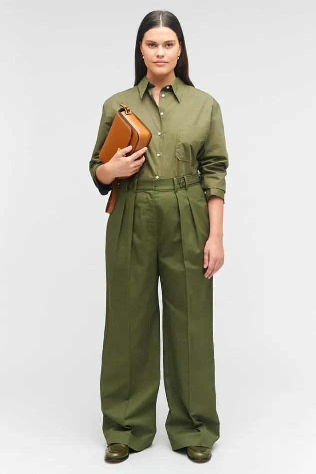Oroton Pants Women Tab Detail Pant Green Olive
