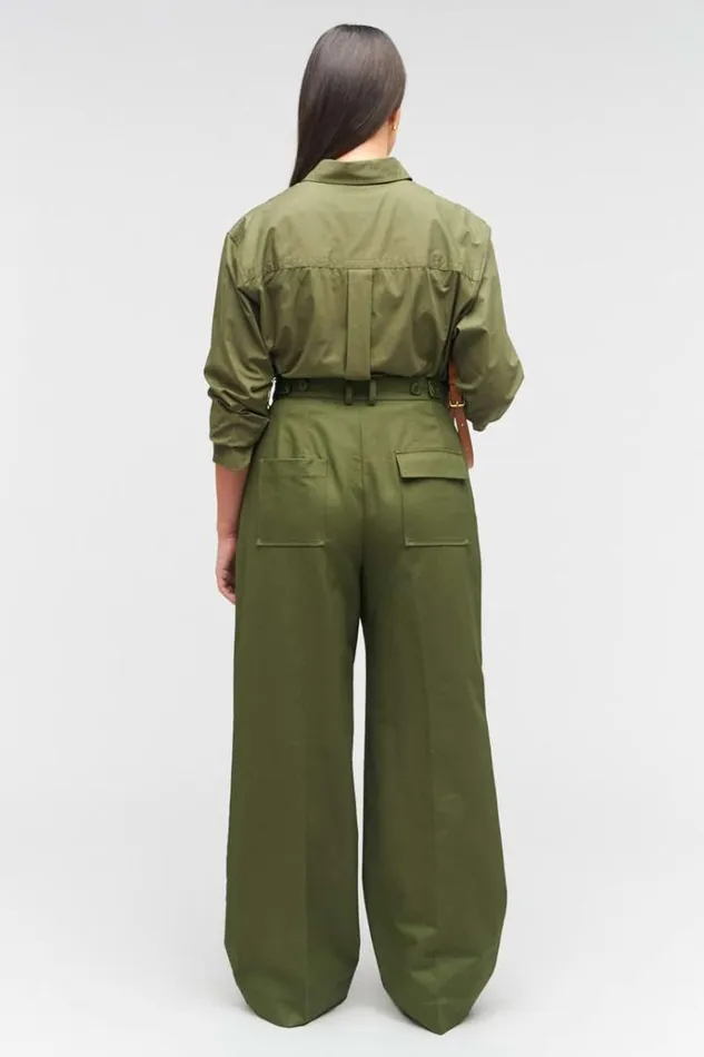 Oroton Pants Women Tab Detail Pant Green Olive