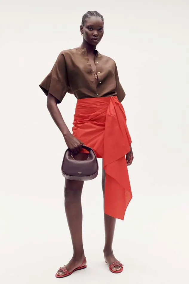 Oroton Skirts Women Poplin Short Sarong Skirt Poppy