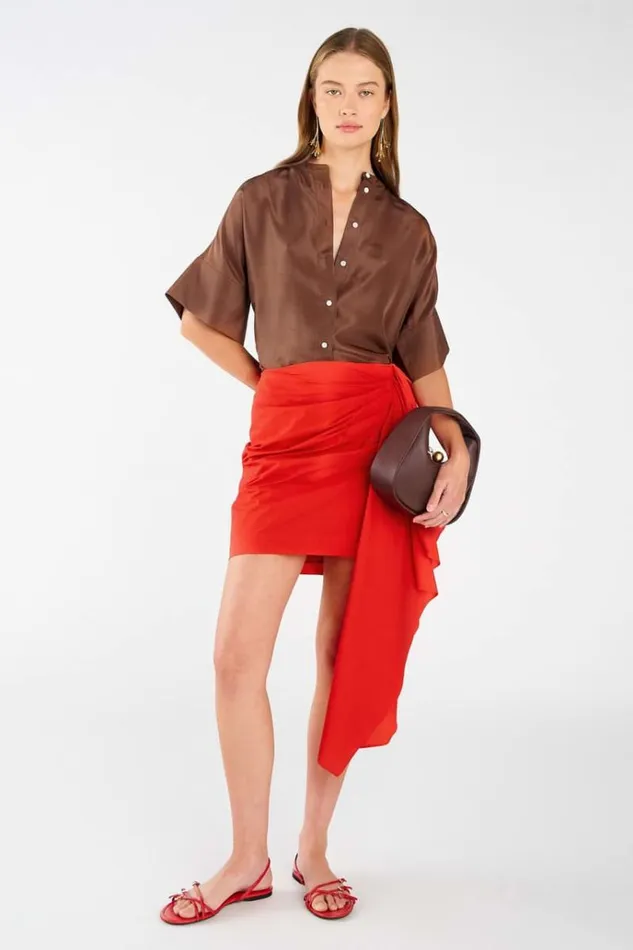 Oroton Skirts Women Poplin Short Sarong Skirt Poppy