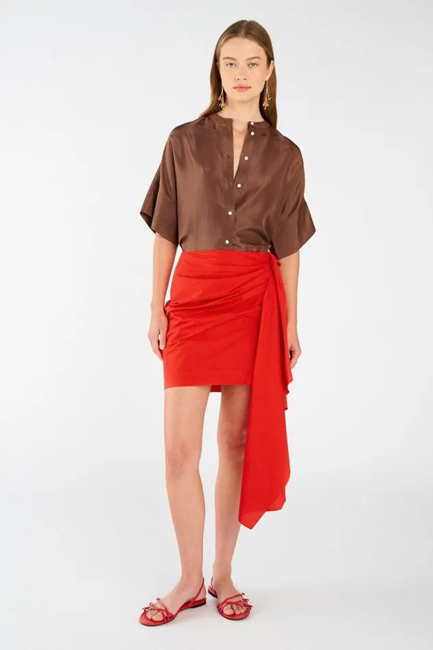 Oroton Skirts Women Poplin Short Sarong Skirt Poppy