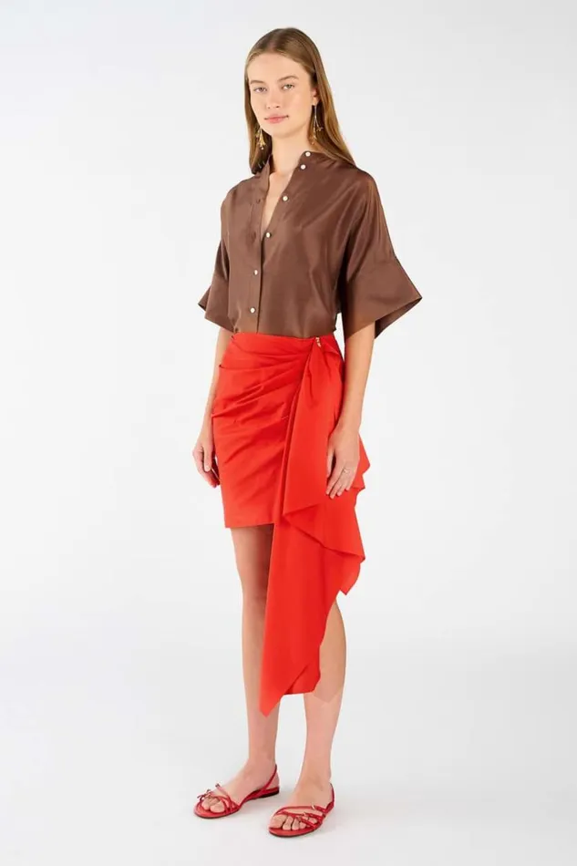 Oroton Skirts Women Poplin Short Sarong Skirt Poppy