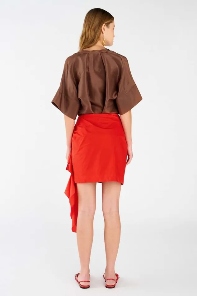 Oroton Skirts Women Poplin Short Sarong Skirt Poppy