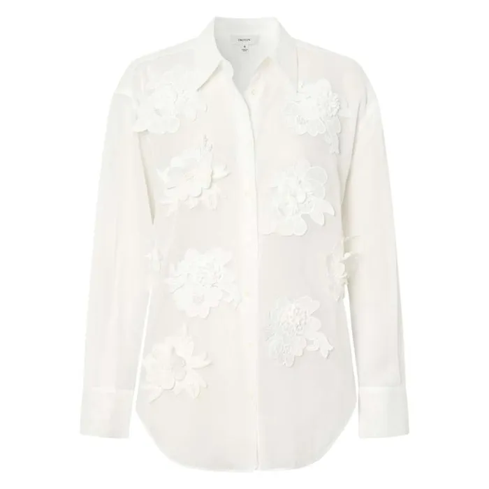 Oroton Tops Women Lace Flower Sheer Overshirt Antique White