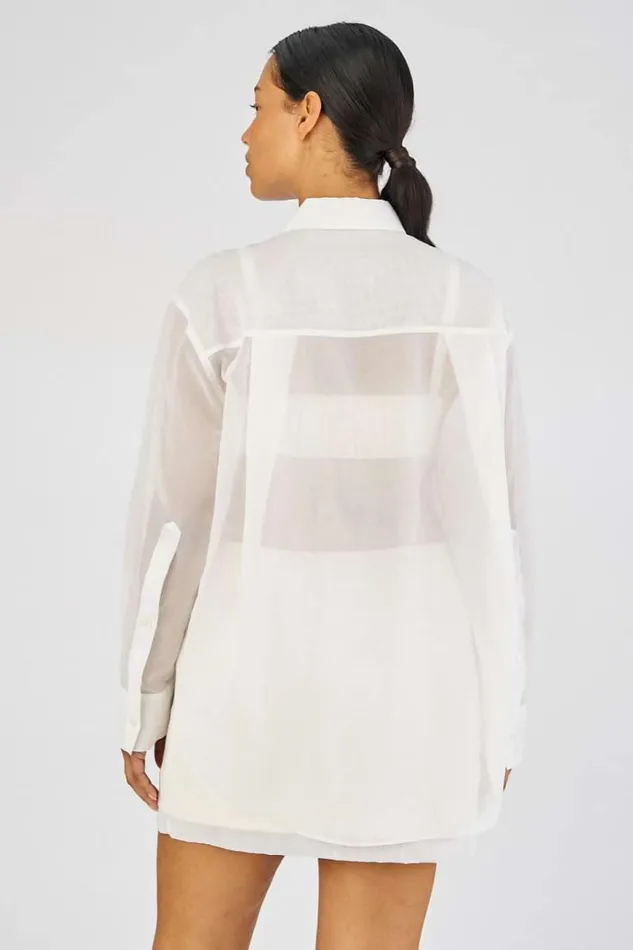 Oroton Tops Women Lace Flower Sheer Overshirt Antique White