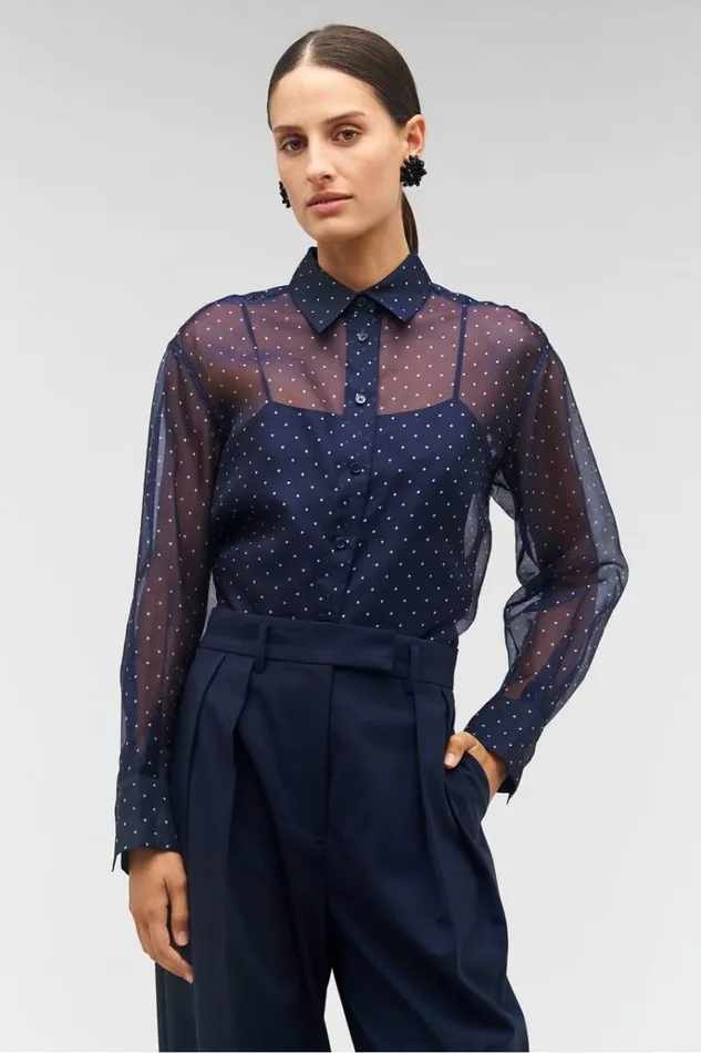 Oroton Tops Women Pindot Print Overshirt North Sea