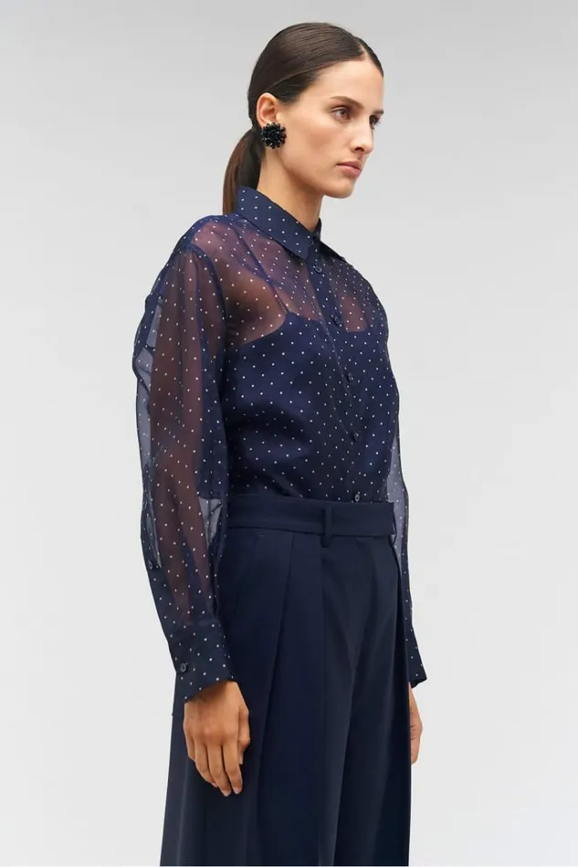 Oroton Tops Women Pindot Print Overshirt North Sea