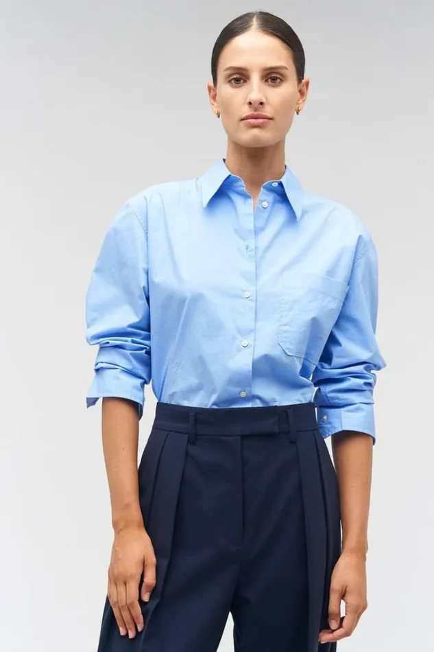 Oroton Tops Women Poplin Long Sleeve Shirt Delft Blue