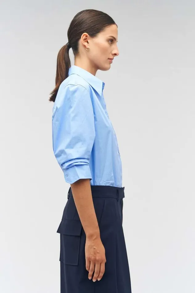 Oroton Tops Women Poplin Long Sleeve Shirt Delft Blue