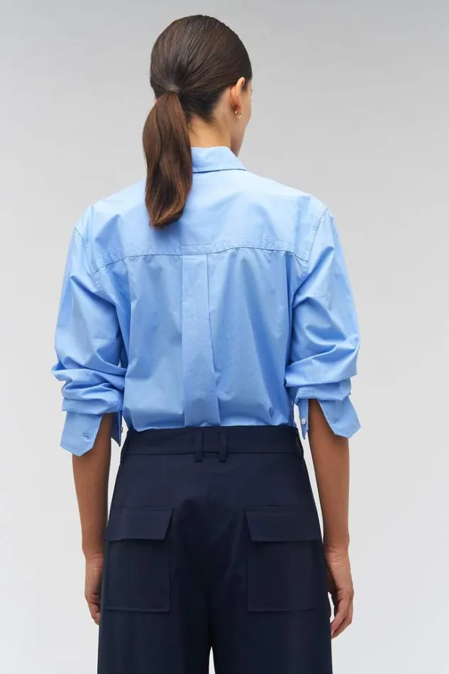Oroton Tops Women Poplin Long Sleeve Shirt Delft Blue
