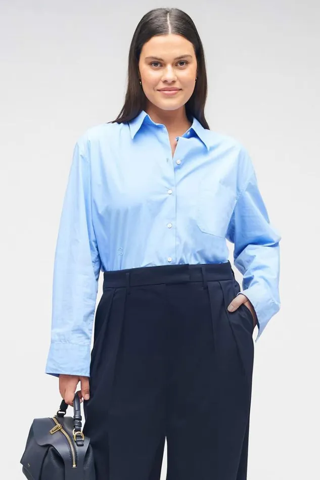 Oroton Tops Women Poplin Long Sleeve Shirt Delft Blue