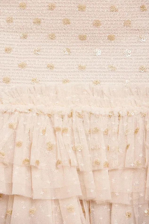 Polka Dot Smocked Micro Mini Dress Champagne Women Needle and Thread Dresses