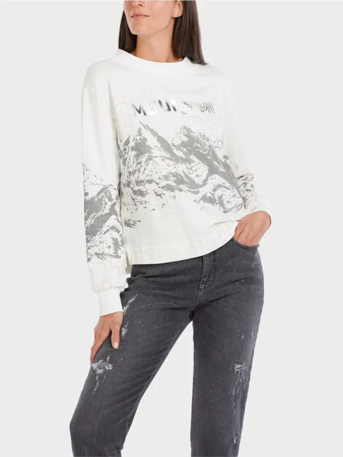 Pullover and Sweatshirts Damen Marc Cain Sweatshirt Mit Bergmotiv Offwhite