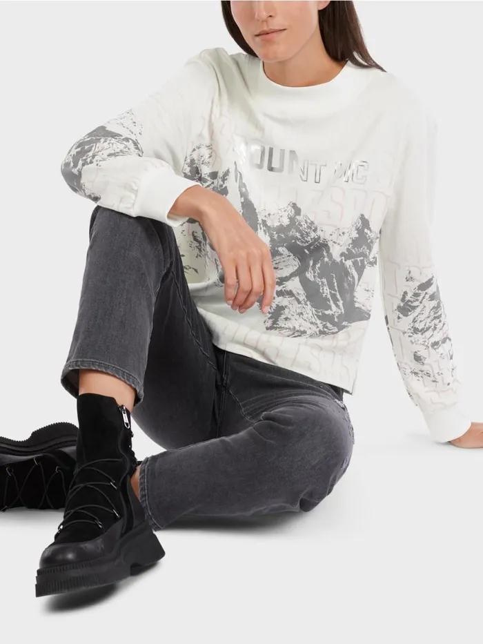 Pullover and Sweatshirts Damen Marc Cain Sweatshirt Mit Bergmotiv Offwhite