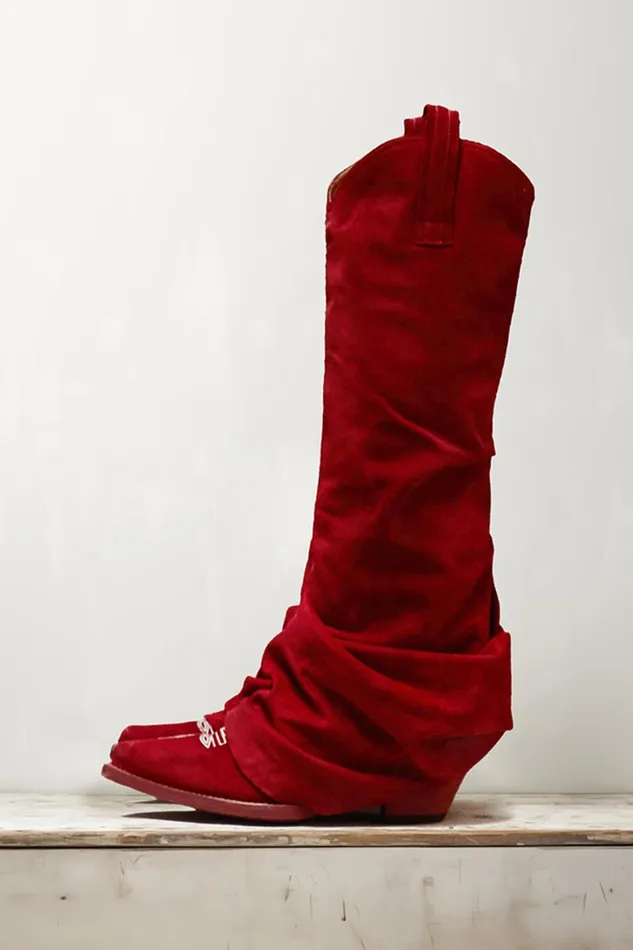 R13 Boots Women MID COWBOY BOOT 8211 RED SUEDE