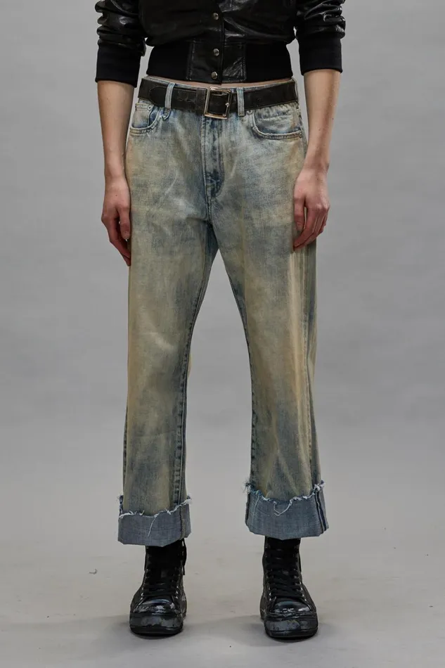 R13 Boyfriend Women CUFFED XBOYFRIEND JEANS 8211 VINTAGE ASH BLUE