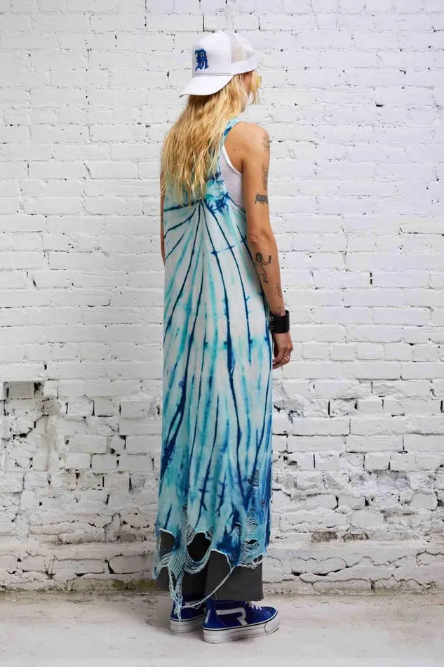 R13 Dresses and Skirts Women DESTROYED KNIT TANK DRESS 8211 BLUE TIEDYE