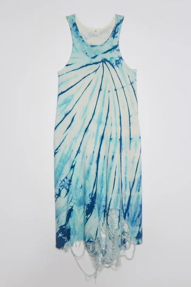 R13 Dresses and Skirts Women DESTROYED KNIT TANK DRESS 8211 BLUE TIEDYE