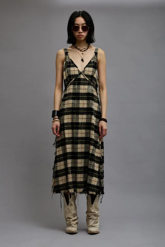 R13 Dresses and Skirts Women GRUNGE SLIP 8211 BLEACHED ECRU PLAID