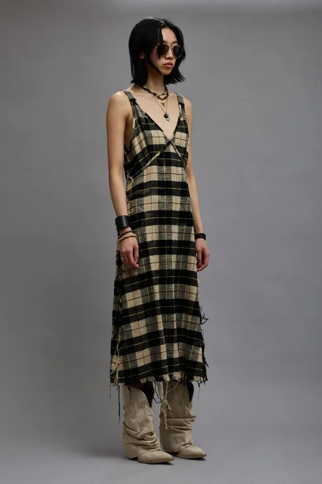 R13 Dresses and Skirts Women GRUNGE SLIP 8211 BLEACHED ECRU PLAID