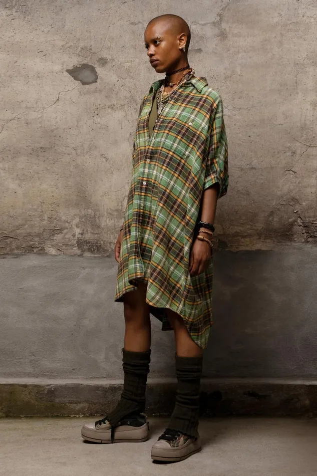 R13 Dresses and Skirts Women OVERSIZED BOXY SHIRTDRESS 8211 GREEN PLAID
