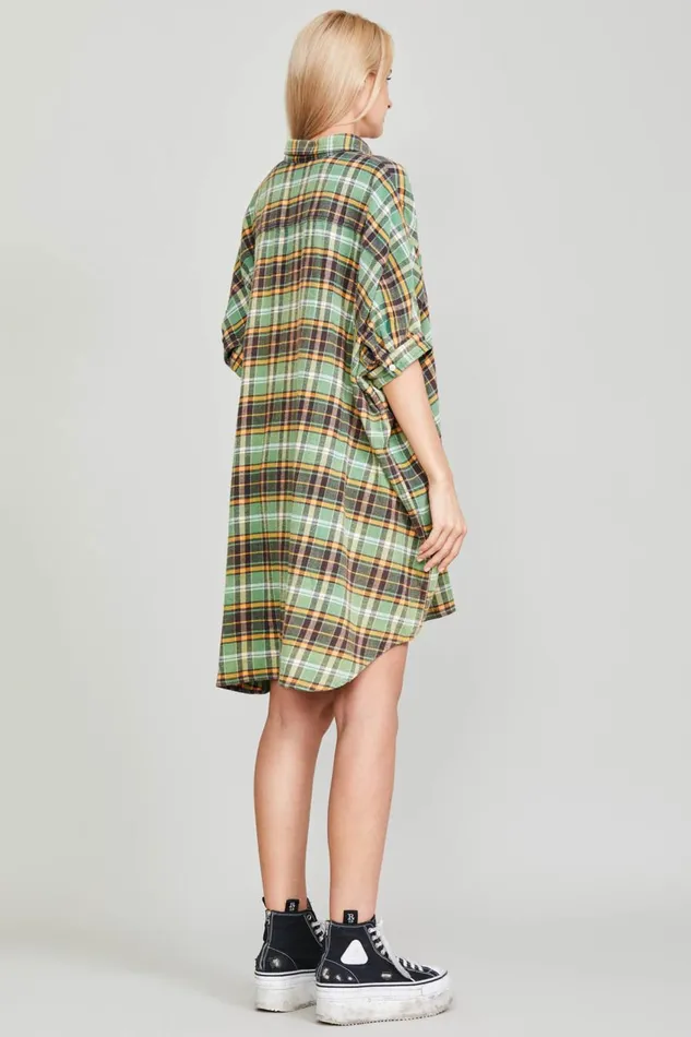 R13 Dresses and Skirts Women OVERSIZED BOXY SHIRTDRESS 8211 GREEN PLAID
