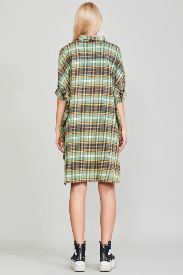 R13 Dresses and Skirts Women OVERSIZED BOXY SHIRTDRESS 8211 GREEN PLAID