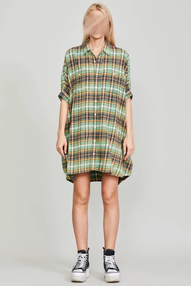 R13 Dresses and Skirts Women OVERSIZED BOXY SHIRTDRESS 8211 GREEN PLAID