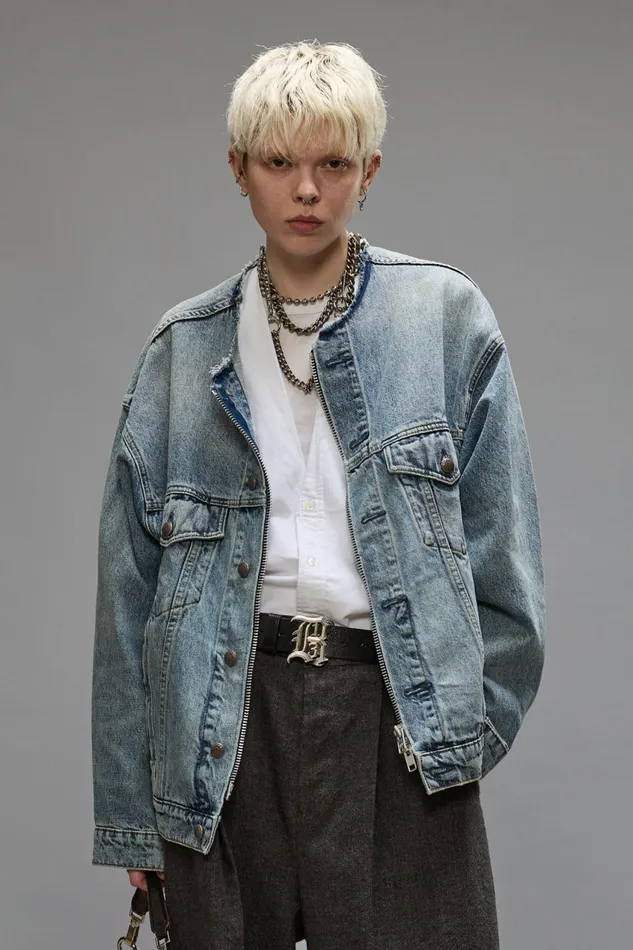 R13 Jackets and Coats Women COLLARLESS TRUCKER JACKET 8211 CAXTON BLUE