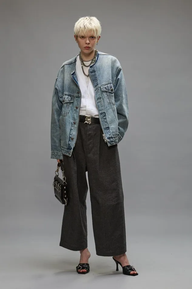 R13 Jackets and Coats Women COLLARLESS TRUCKER JACKET 8211 CAXTON BLUE