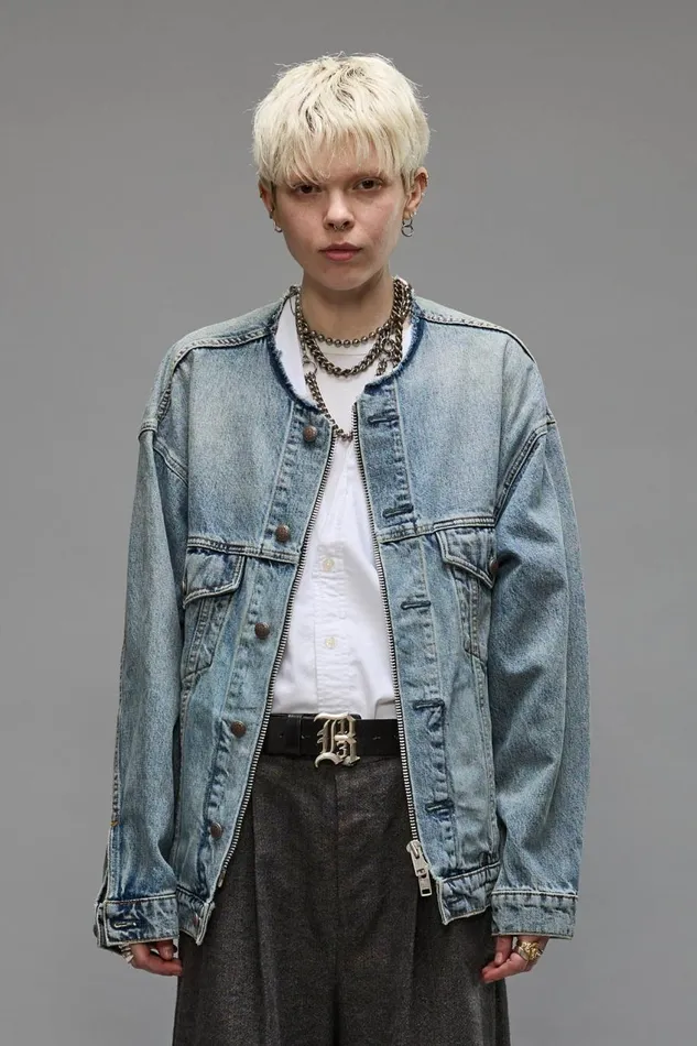 R13 Jackets and Coats Women COLLARLESS TRUCKER JACKET 8211 CAXTON BLUE