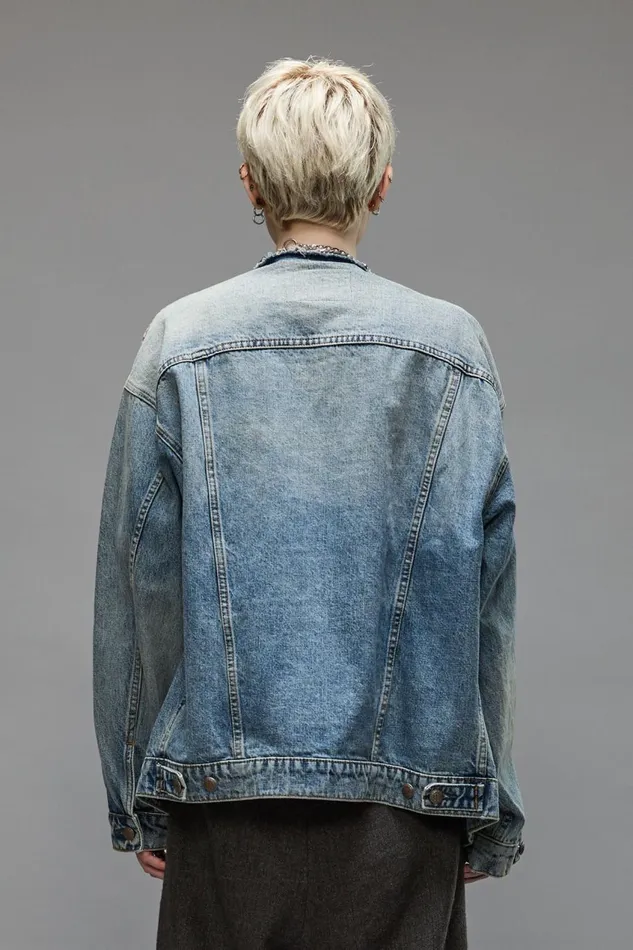 R13 Jackets and Coats Women COLLARLESS TRUCKER JACKET 8211 CAXTON BLUE